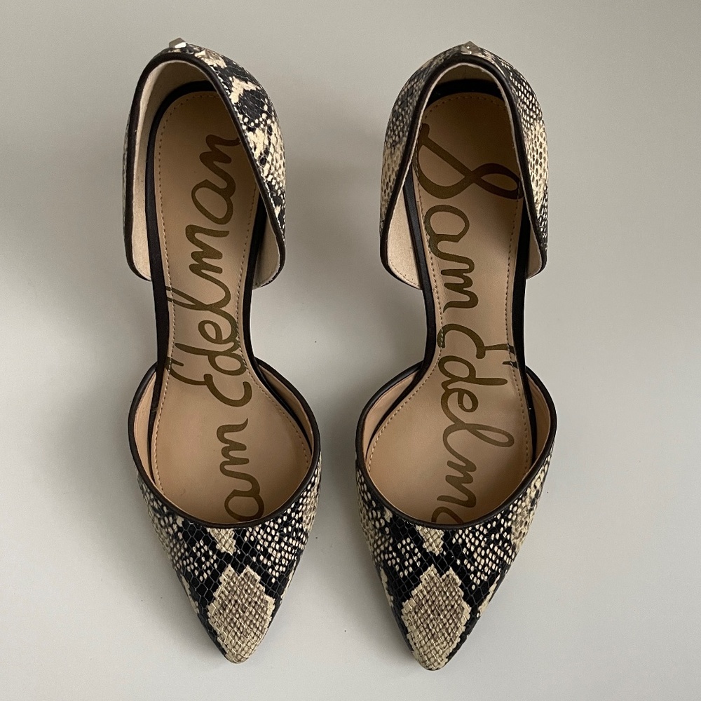 Sam Edelman Tesla Leather Snake Print D’Orsay Pumps
